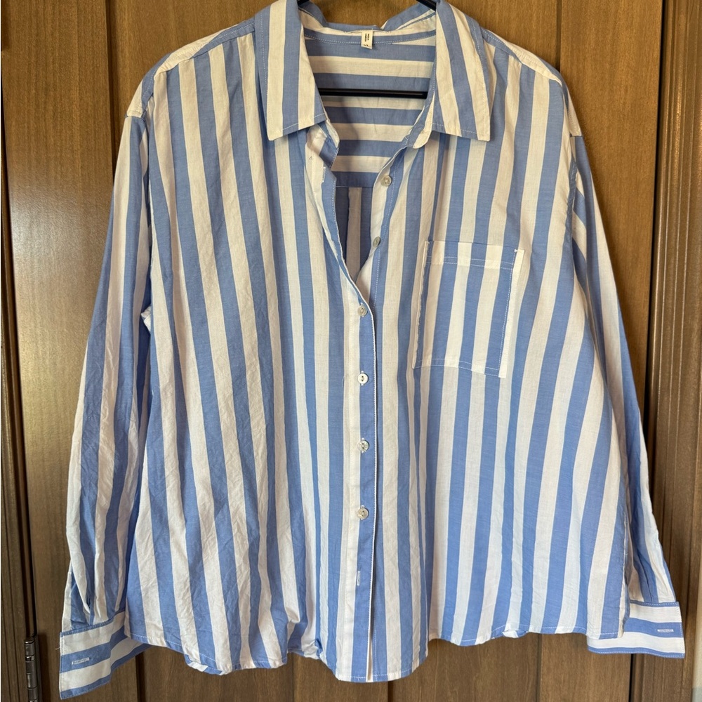 Blue and White Striped Button-Up Shirt
